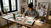 Un créateur de mode esquisse une illustration haute en couleur, donnant vie à ses idées sur papier.