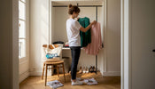 Dans son appartement, une jeune femme hésite devant son dressing, à la recherche de la tenue parfaite.