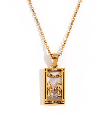 Collier pendentif tarot – Acier inoxydable et zircon – Plaqué or 18 carats – Bijou femme élégant et résistant