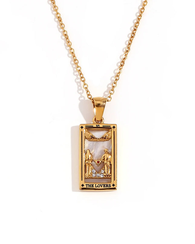 Collier pendentif tarot – Acier inoxydable et zircon – Plaqué or 18 carats – Bijou femme élégant et résistant