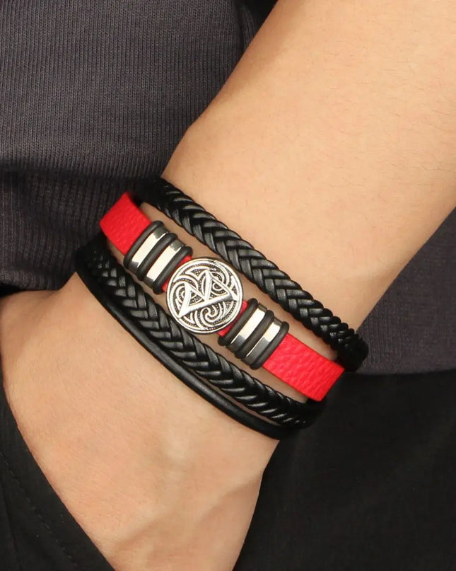 Bracelet en cuir tressé multicouche pour homme, boussole et œil protecteur – Style tendance