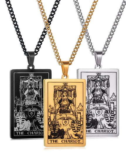 Collier Pendentif Tarot en Acier Inoxydable – Étoile / Soleil / Lune – Style Ethnique Unisexe