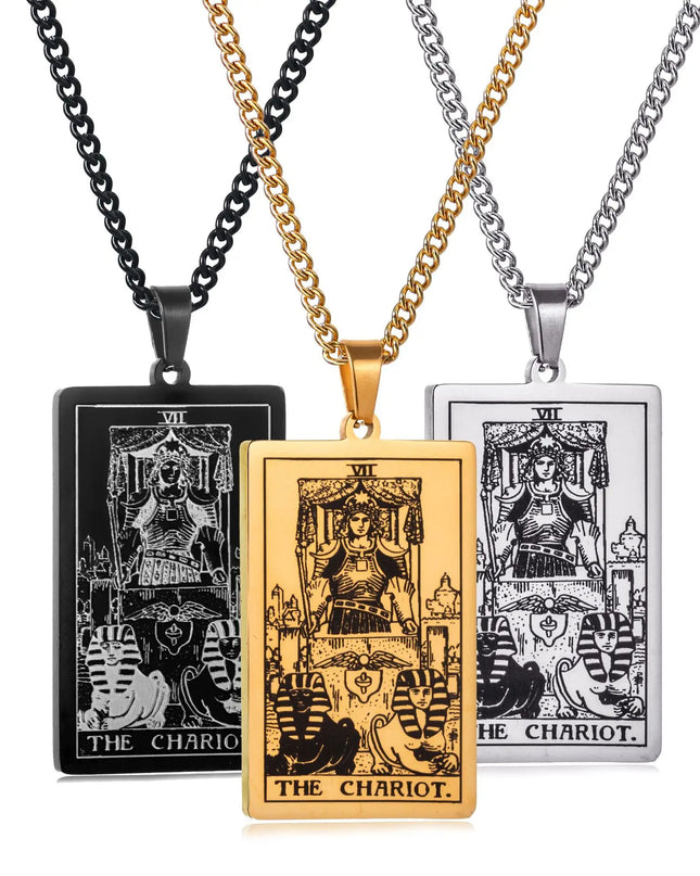 Collier Pendentif Tarot en Acier Inoxydable – Étoile / Soleil / Lune – Style Ethnique Unisexe