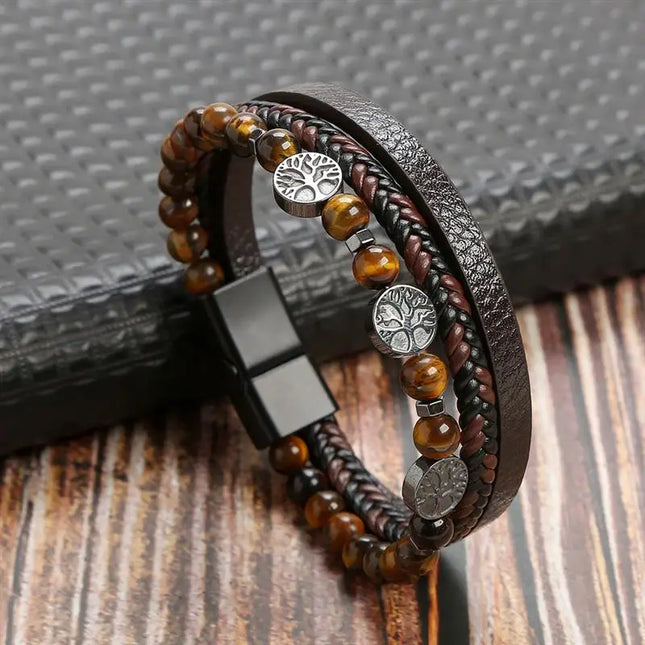 Bracelet en cuir tressé pour homme, multicouche, tissé à la main – 19, 21, 23 cm – Style punk et classique