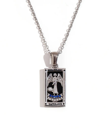 Collier pendentif tarot – Acier inoxydable et zircon – Plaqué or 18 carats – Bijou femme élégant et résistant
