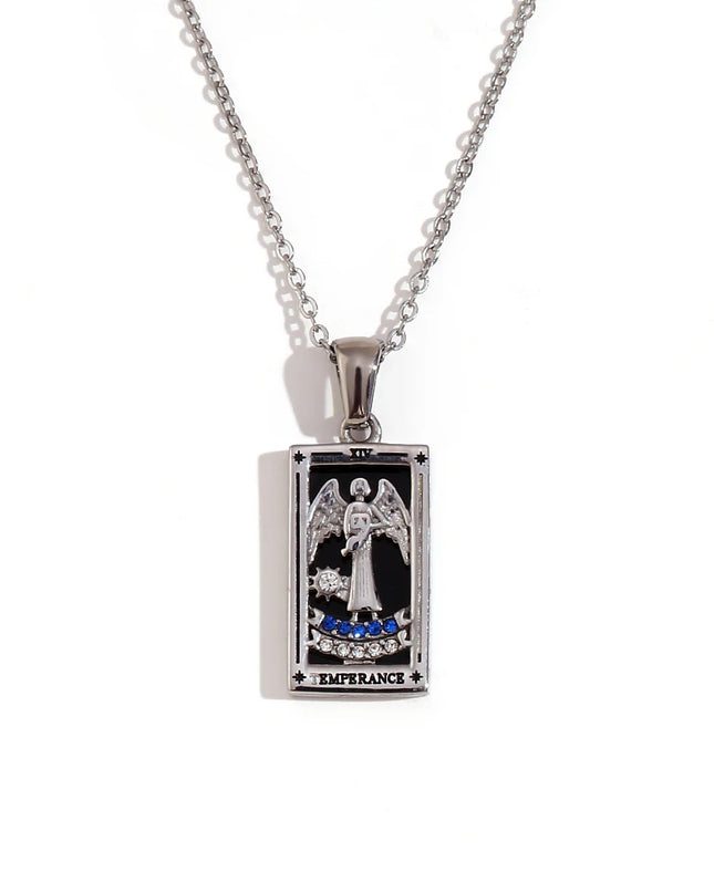 Collier pendentif tarot – Acier inoxydable et zircon – Plaqué or 18 carats – Bijou femme élégant et résistant