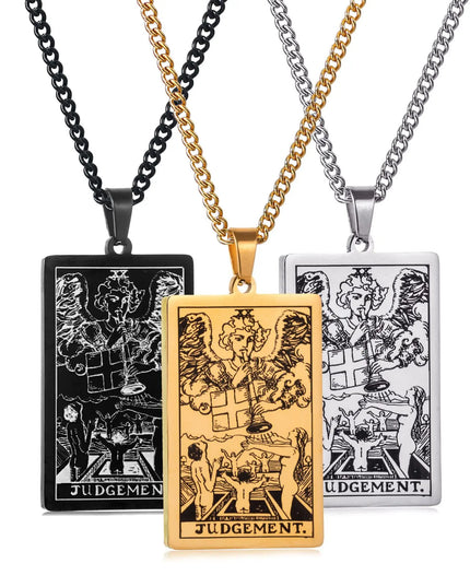 Collier Pendentif Tarot en Acier Inoxydable – Étoile / Soleil / Lune – Style Ethnique Unisexe