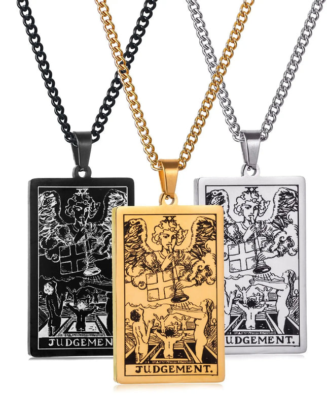 Collier Pendentif Tarot en Acier Inoxydable – Étoile / Soleil / Lune – Style Ethnique Unisexe