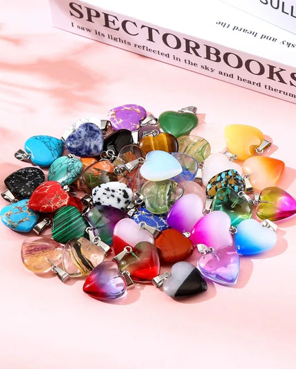 Mixed Color Heart-Shaped Crystal Pendants, 10 Pieces/Lot