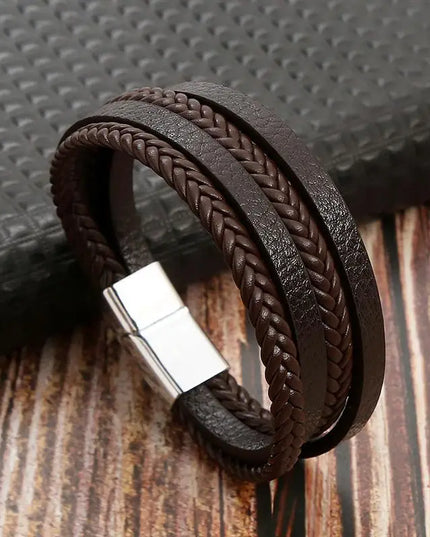 Bracelet en cuir tressé pour homme, multicouche, tissé à la main – 19, 21, 23 cm – Style punk et classique