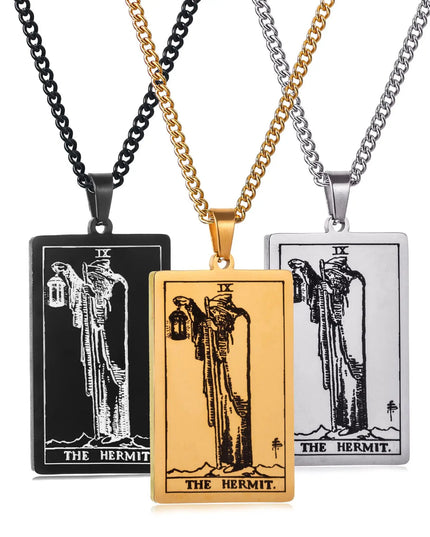 Collier Pendentif Tarot en Acier Inoxydable – Étoile / Soleil / Lune – Style Ethnique Unisexe