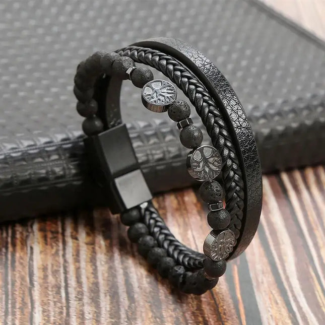 Bracelet en cuir tressé pour homme, multicouche, tissé à la main – 19, 21, 23 cm – Style punk et classique