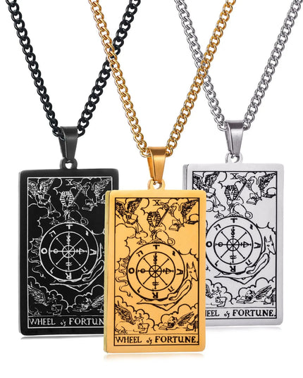 Collier Pendentif Tarot en Acier Inoxydable – Étoile / Soleil / Lune – Style Ethnique Unisexe