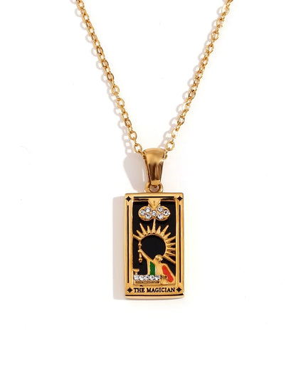 Collier pendentif tarot – Acier inoxydable et zircon – Plaqué or 18 carats – Bijou femme élégant et résistant