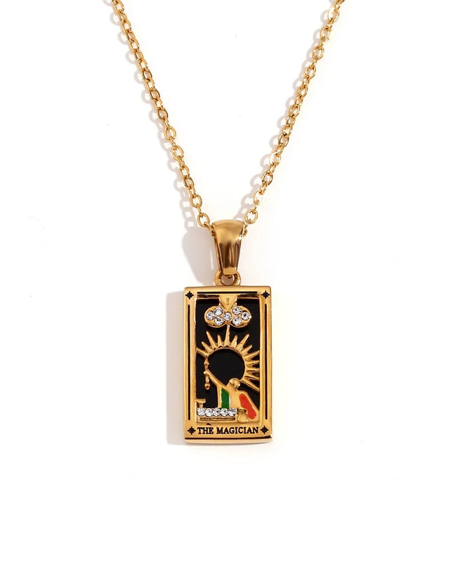 Collier pendentif tarot – Acier inoxydable et zircon – Plaqué or 18 carats – Bijou femme élégant et résistant