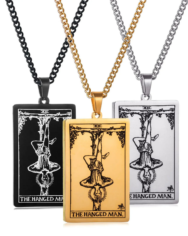 Collier Pendentif Tarot en Acier Inoxydable – Étoile / Soleil / Lune – Style Ethnique Unisexe