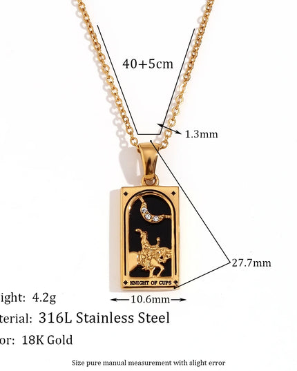 Collier pendentif tarot – Acier inoxydable et zircon – Plaqué or 18 carats – Bijou femme élégant et résistant