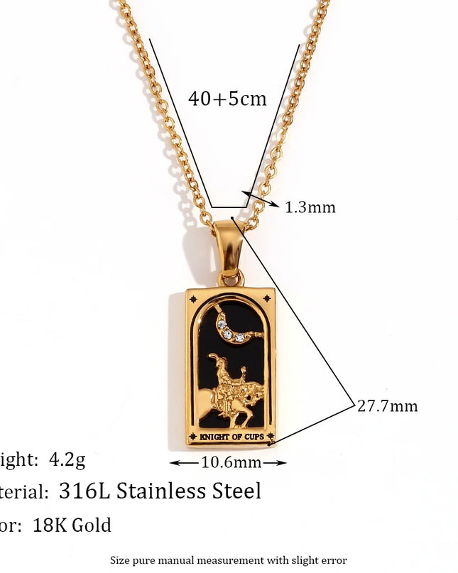 Collier pendentif tarot – Acier inoxydable et zircon – Plaqué or 18 carats – Bijou femme élégant et résistant