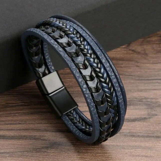 Bracelet en cuir tressé pour homme, multicouche, tissé à la main – 19, 21, 23 cm – Style punk et classique