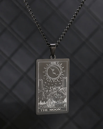 Collier Pendentif Tarot en Acier Inoxydable – Étoile / Soleil / Lune – Style Ethnique Unisexe