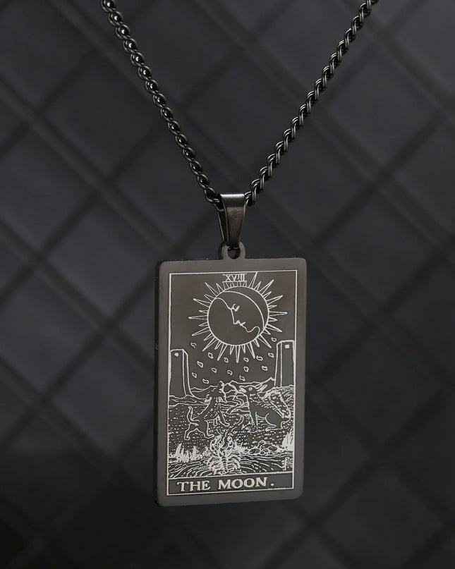 Collier Pendentif Tarot en Acier Inoxydable – Étoile / Soleil / Lune – Style Ethnique Unisexe