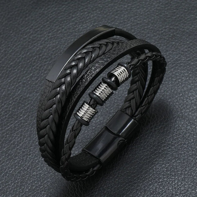 Bracelet en cuir tressé multicouche pour homme, boussole et œil protecteur – Style tendance