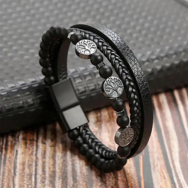Bracelet en cuir tressé pour homme, multicouche, tissé à la main – 19, 21, 23 cm – Style punk et classique