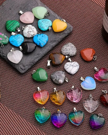 Mixed Color Heart-Shaped Crystal Pendants, 10 Pieces/Lot