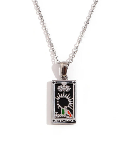 Collier pendentif tarot – Acier inoxydable et zircon – Plaqué or 18 carats – Bijou femme élégant et résistant
