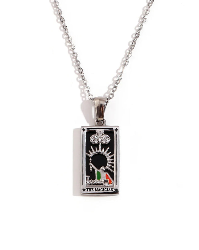 Collier pendentif tarot – Acier inoxydable et zircon – Plaqué or 18 carats – Bijou femme élégant et résistant