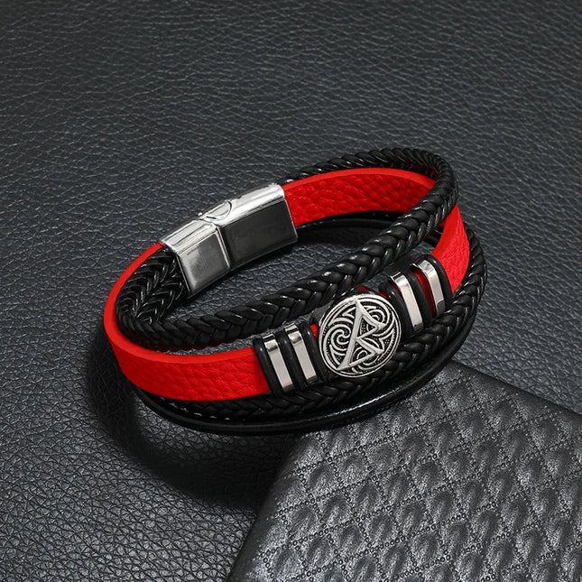 Bracelet en cuir tressé multicouche pour homme, boussole et œil protecteur – Style tendance