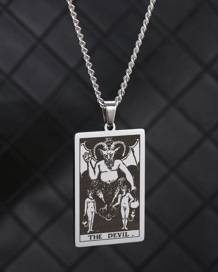 Collier Pendentif Tarot en Acier Inoxydable – Étoile / Soleil / Lune – Style Ethnique Unisexe