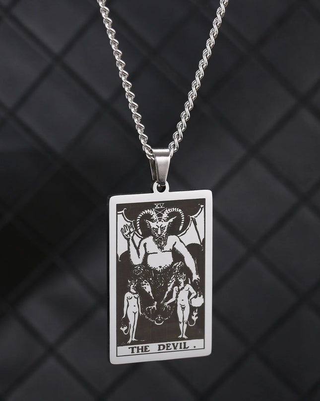 Collier Pendentif Tarot en Acier Inoxydable – Étoile / Soleil / Lune – Style Ethnique Unisexe