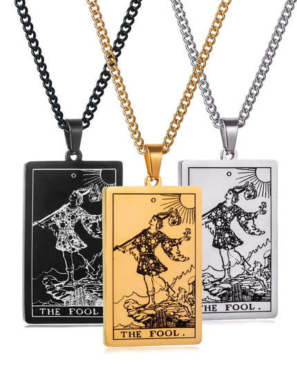 Collier Pendentif Tarot en Acier Inoxydable – Étoile / Soleil / Lune – Style Ethnique Unisexe