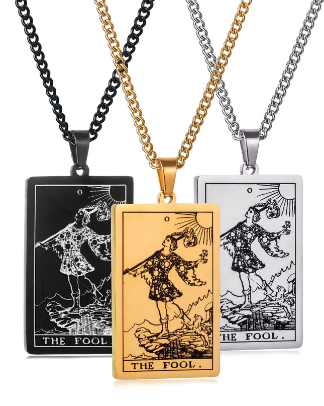 Collier Pendentif Tarot en Acier Inoxydable – Étoile / Soleil / Lune – Style Ethnique Unisexe