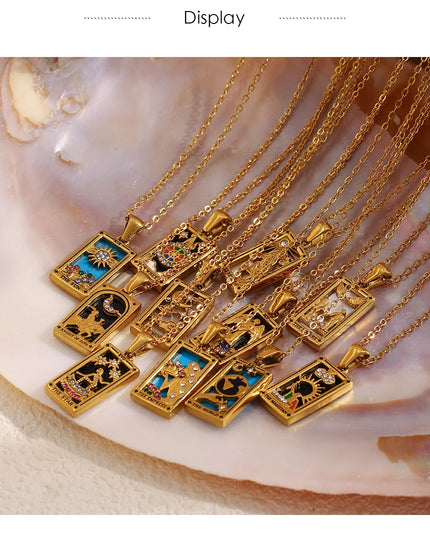 Collier pendentif tarot – Acier inoxydable et zircon – Plaqué or 18 carats – Bijou femme élégant et résistant