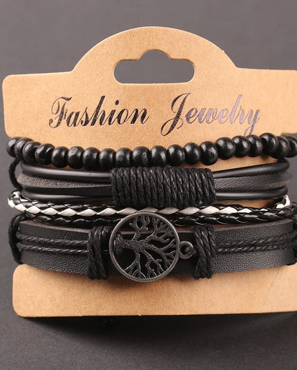 Ensemble de quatre bracelets en cuir pour hommes