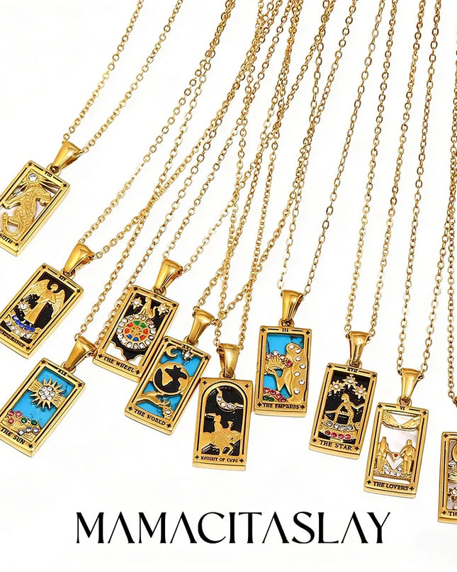 Collier pendentif tarot – Acier inoxydable et zircon – Plaqué or 18 carats – Bijou femme élégant et résistant