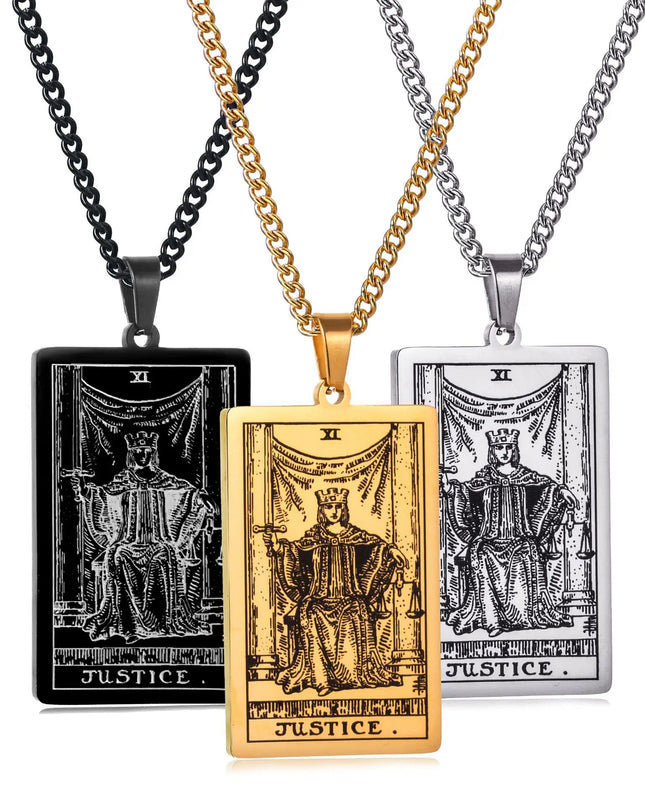 Collier Pendentif Tarot en Acier Inoxydable – Étoile / Soleil / Lune – Style Ethnique Unisexe