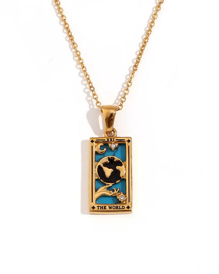 Collier pendentif tarot – Acier inoxydable et zircon – Plaqué or 18 carats – Bijou femme élégant et résistant