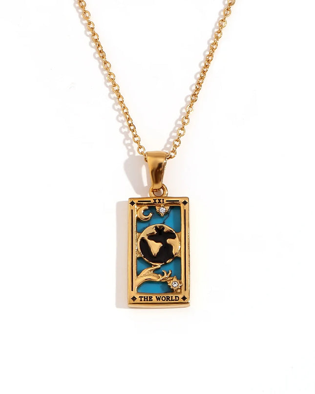 Collier pendentif tarot – Acier inoxydable et zircon – Plaqué or 18 carats – Bijou femme élégant et résistant