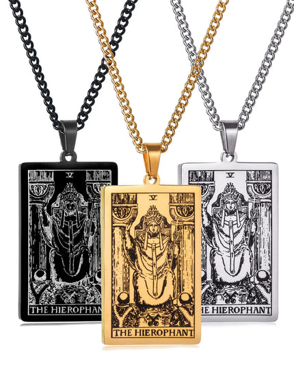 Collier Pendentif Tarot en Acier Inoxydable – Étoile / Soleil / Lune – Style Ethnique Unisexe
