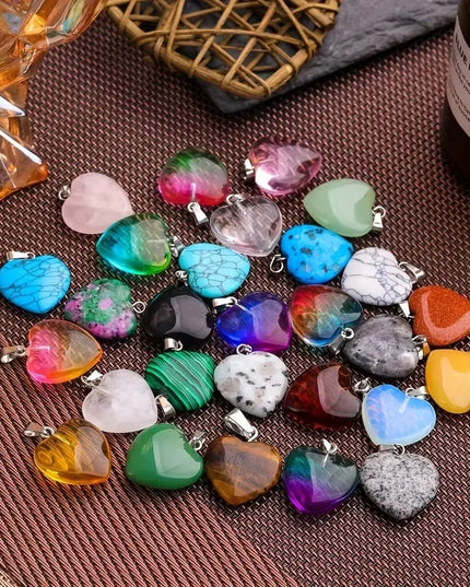 Mixed Color Heart-Shaped Crystal Pendants, 10 Pieces/Lot