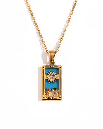 Collier pendentif tarot – Acier inoxydable et zircon – Plaqué or 18 carats – Bijou femme élégant et résistant