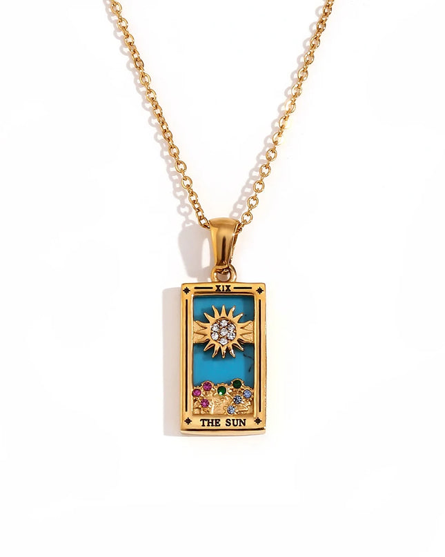 Collier pendentif tarot – Acier inoxydable et zircon – Plaqué or 18 carats – Bijou femme élégant et résistant
