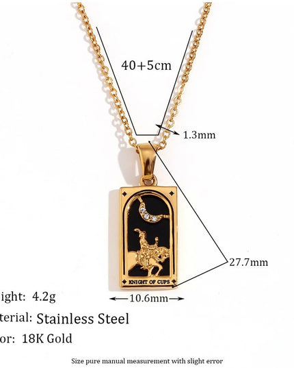 Collier pendentif tarot – Acier inoxydable et zircon – Plaqué or 18 carats – Bijou femme élégant et résistant