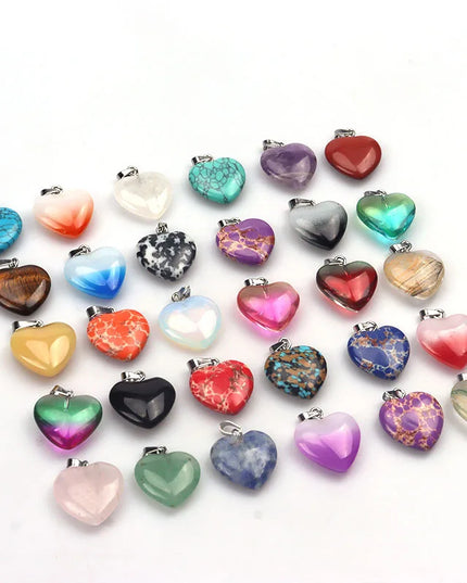 Mixed Color Heart-Shaped Crystal Pendants, 10 Pieces/Lot