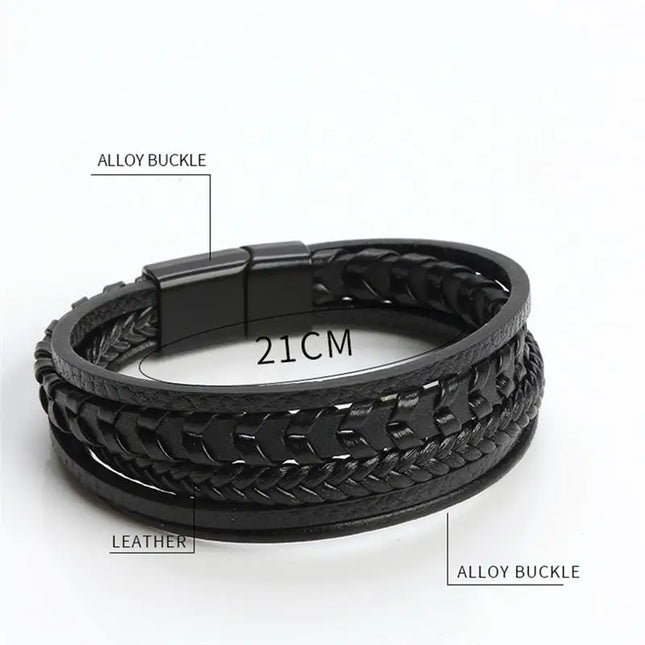 Bracelet en cuir tressé pour homme, multicouche, tissé à la main – 19, 21, 23 cm – Style punk et classique