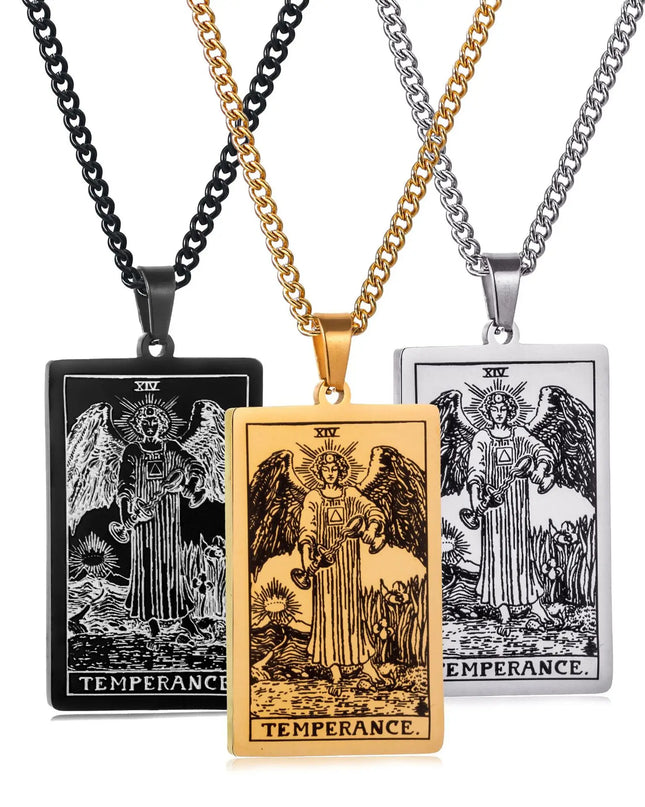 Collier Pendentif Tarot en Acier Inoxydable – Étoile / Soleil / Lune – Style Ethnique Unisexe