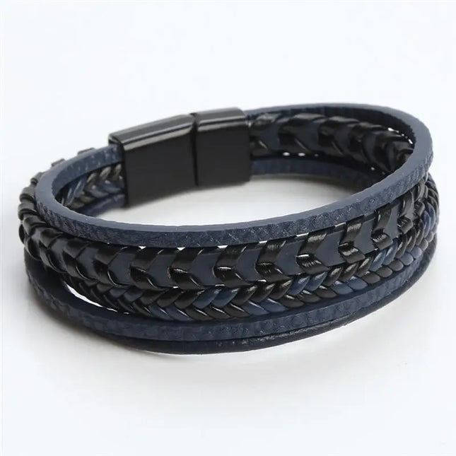 Bracelet en cuir tressé pour homme, multicouche, tissé à la main – 19, 21, 23 cm – Style punk et classique